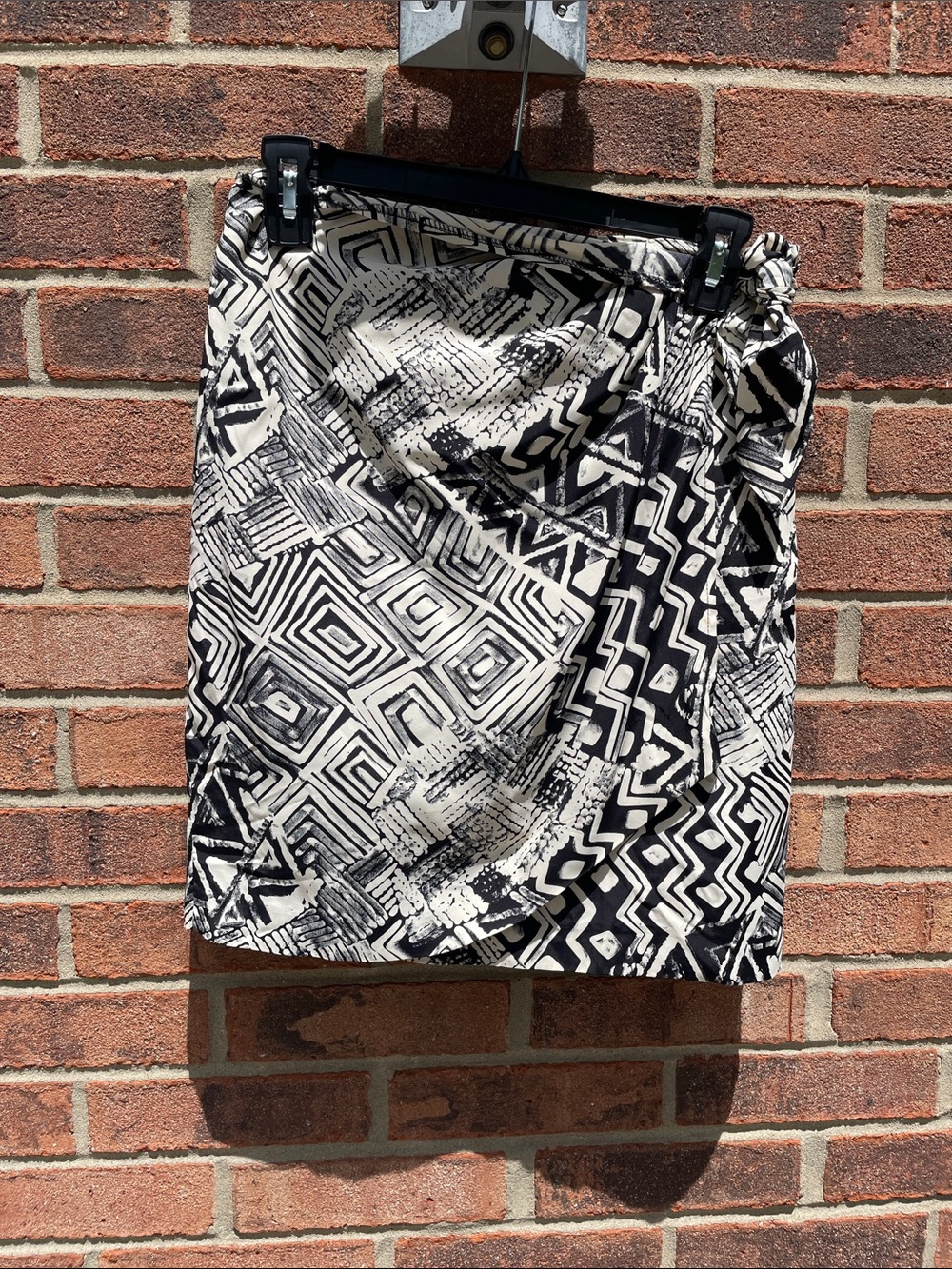 Vintage Black & White Geometric Wrap Skirt
